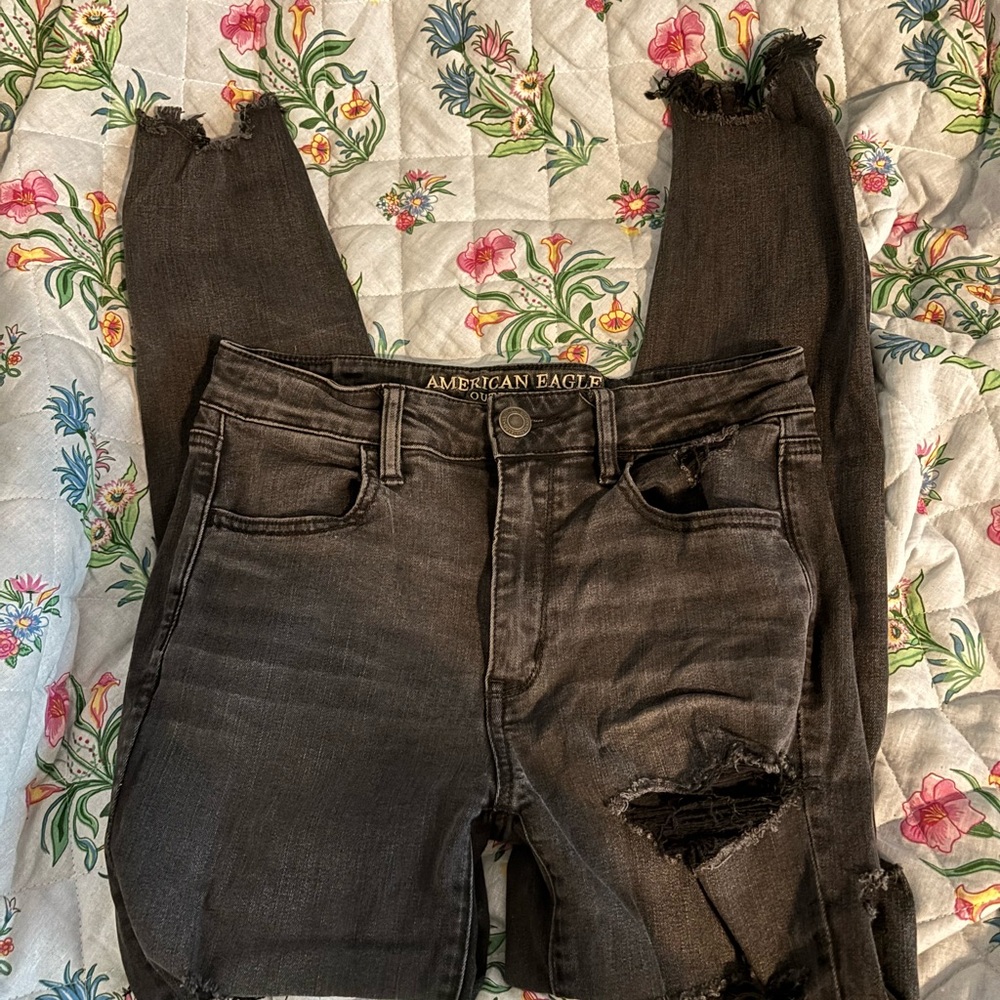 American Eagle Black Distressed Denim Shorts